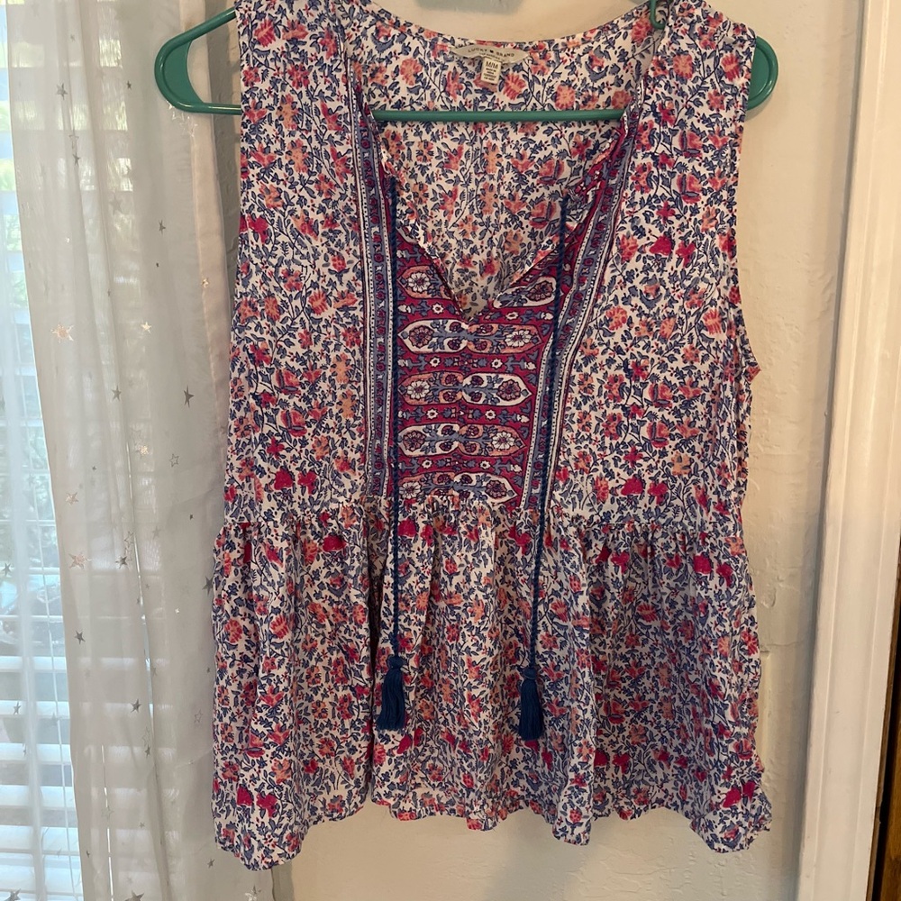 Lucky Brand Floral Sleeveless Blouse - Pink and Blue